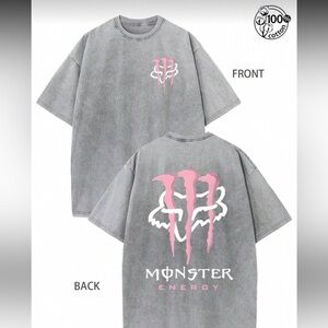 Gray T-Shirt with Pink Monster Energy Logo